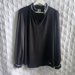 Anne Klein Black Blouse with White Trim